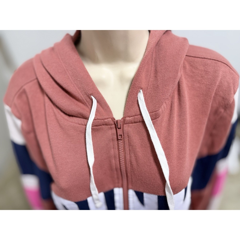 Victoria's Secret PINK Zip‎ Hoodie Color Block Blue White Large Gym School Class - Picture 3 of 7